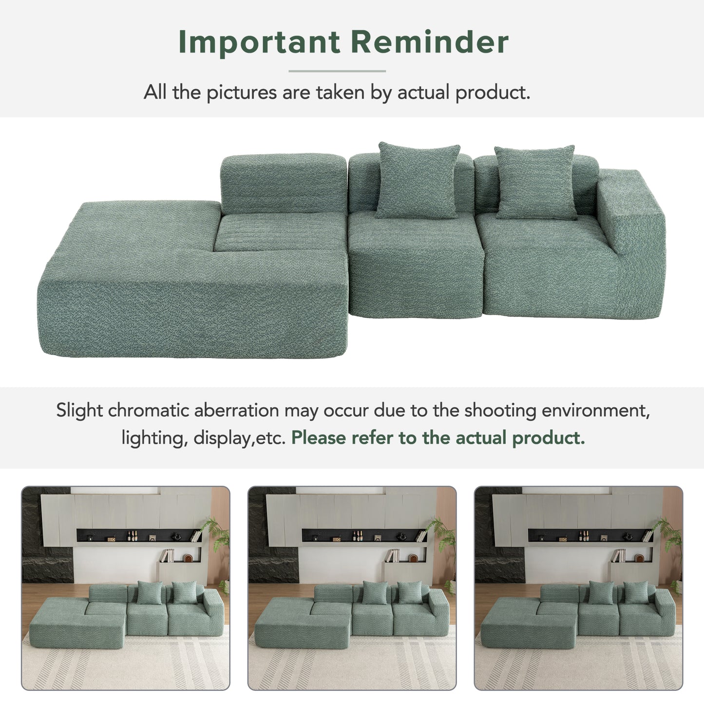 116.5" Sectional Sofa Full-compressed Sofa Couch Free-combined Sofa for Living Room, Green