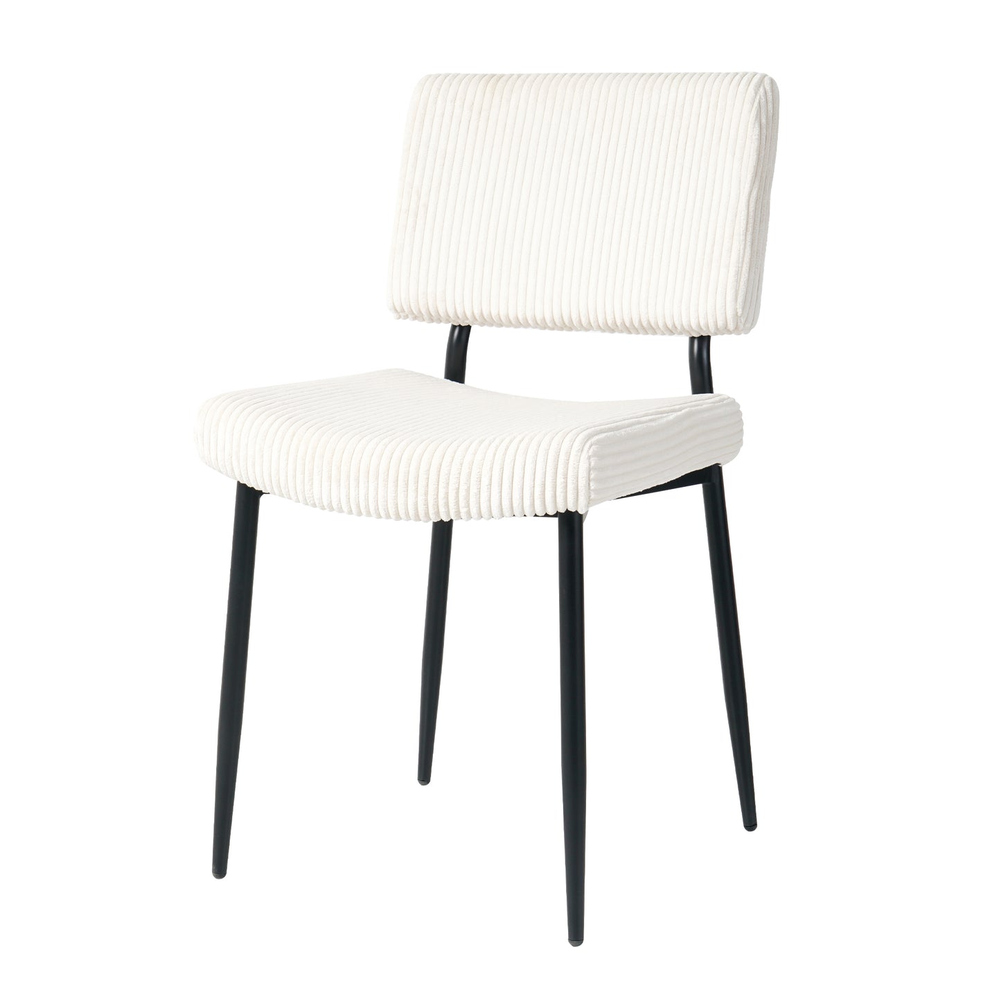 （缺货）Modern beige simple velvet dining chair fabric upholstered chair Home bedroom stool back dressing, white round table set, chair black metal legs (set of 3)