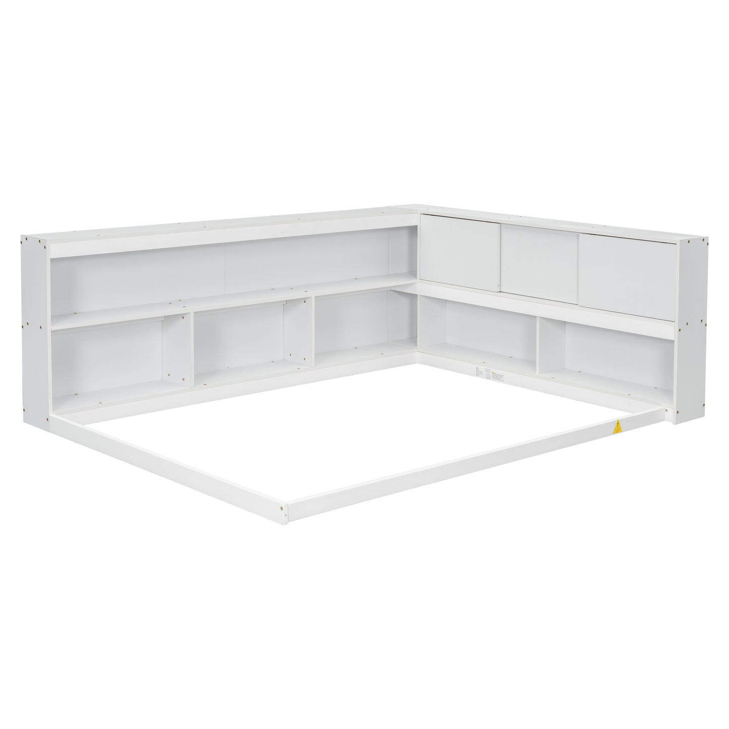 Full Floor Bed with L-shaped Bookcases, sliding doors,without slats,White