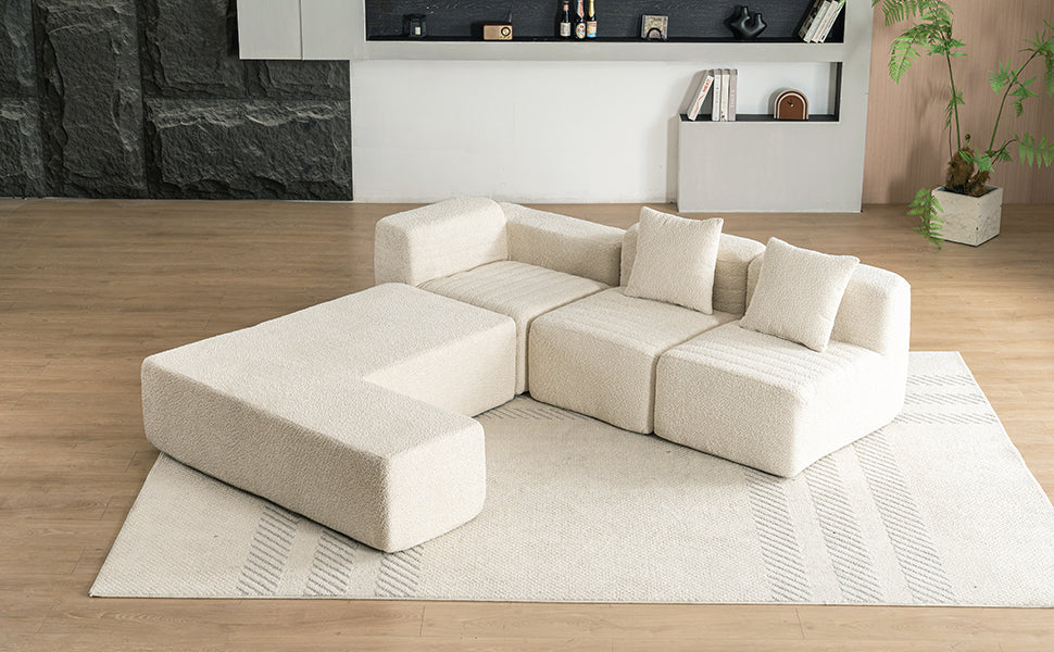 116.5" Sectional Sofa Full-compressed Sofa Couch Free-combined Sofa for Living Room, Beige