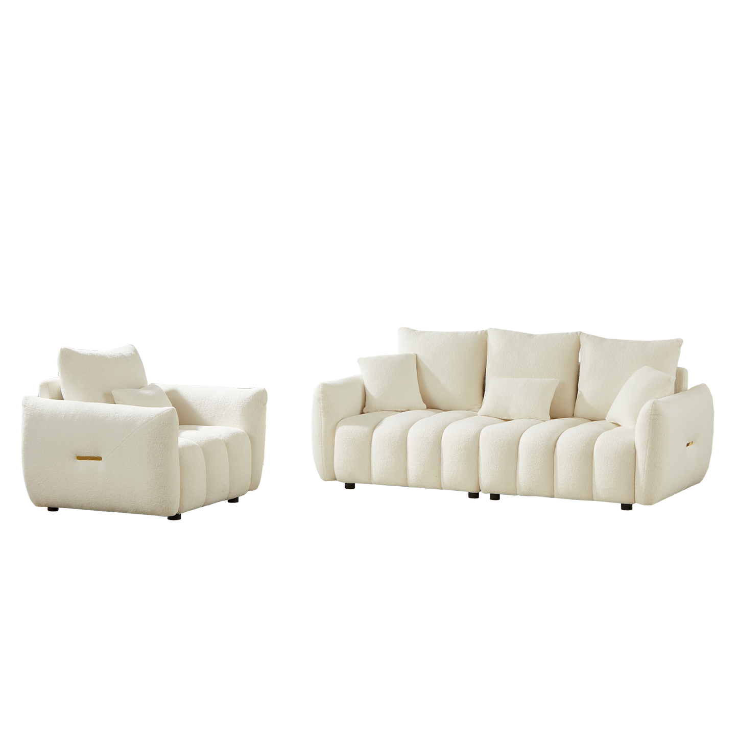 （预计12.23-12.30到货）3 Seater + 1 Seater Combo Sofa Modern Living Room Sofa, Teddy Sofa, Wooden Frame, 4 Cushions, Apartment Sofa Furniture