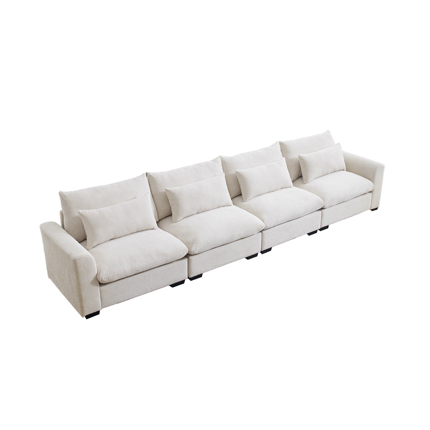 （座位/搁脚凳数量可定制）4 Seater Deep Seat Couches for Living Room, Comfy Beige Corduroy Sofas for Living Room Modern with 4 Waist Pillows