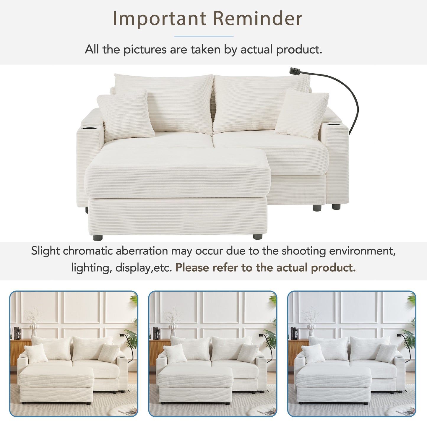 72.8" Modern Style Loveseat Sofa Sectional Sofa Couch with Storage Space, A Movable Ottoman, Two USB Ports, Two Cup Holders, A Phone Holder for Living Room, Beige