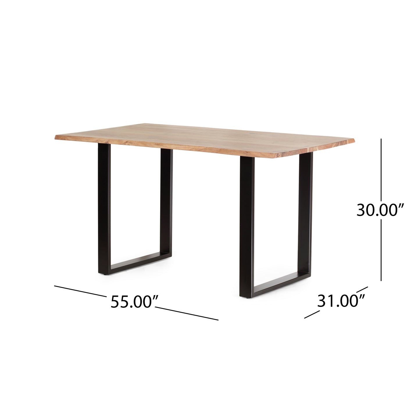 Dining Table, Black + Natural, 31D x 55W x 30H in