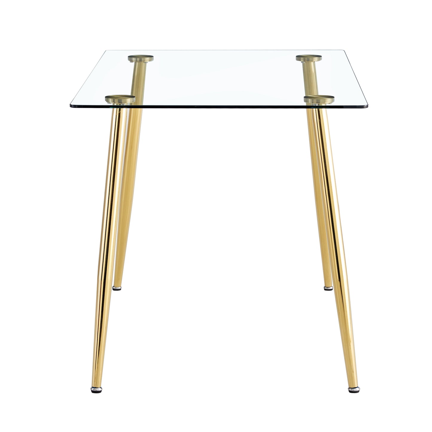 （预计2024-12-26 ~ 2025-01-02到货）Modern Minimalist Rectangular Glass Dining Table for 4-6 with 0.31" Tempered Glass Tabletop and Golden plating Metal Legs, Writing Table Desk, for Kitchen Dining Living Room, 51" *31"*30".F-1544