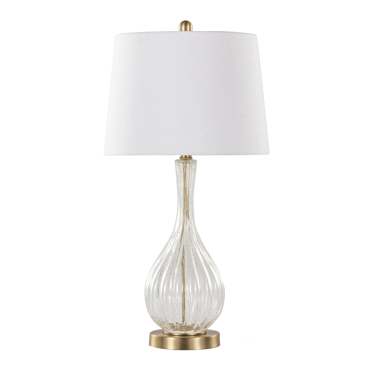 Jenny 27" Contemporary Glass Table Lamp in Clear Crackle Glass, Gold Metal and White Linen Shade from Grandview Gallery by LumiSource - Set of 2