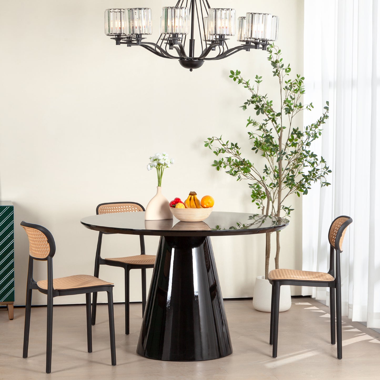 Modern Black High Gloss Minimalist Round Dining Table