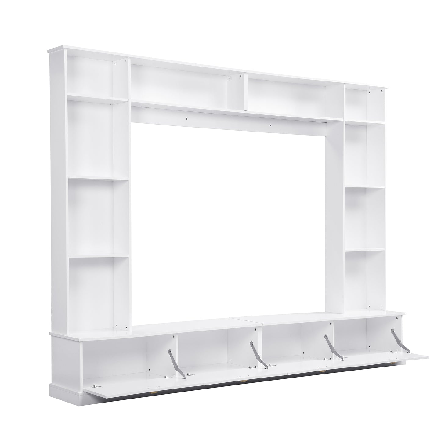 ON-TREND Large Wall Unit Entertainment Center with Bookshelves for TVs Up to 78'', Modern TV Console with Cabinets and Open Shelves, 4-in-1 TV Stand with Golden Handles, White, 104.2''W*81.2''H