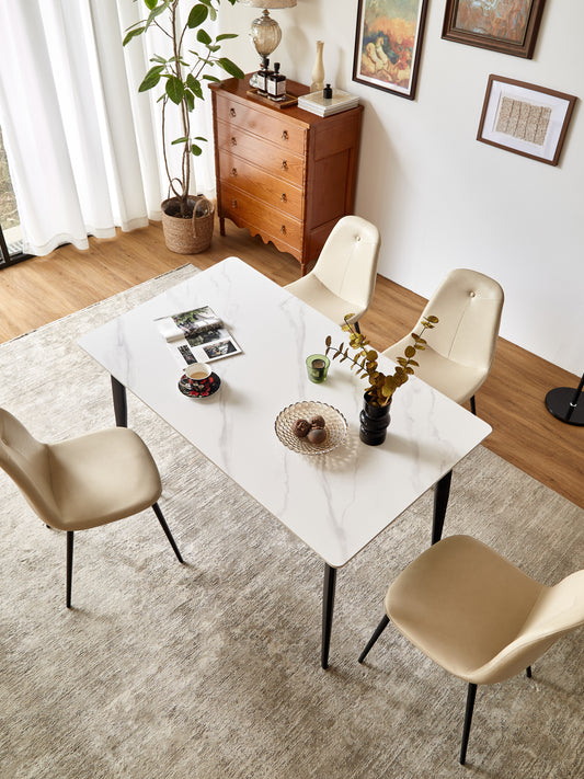 （缺货）Dining Table Table 55" Rectangular White Kitchen Table with Porcelain Table Top and Metal Legs,Dining Room Table for 4,Mid Century Dinner Table for Living Room and Office,Table Only