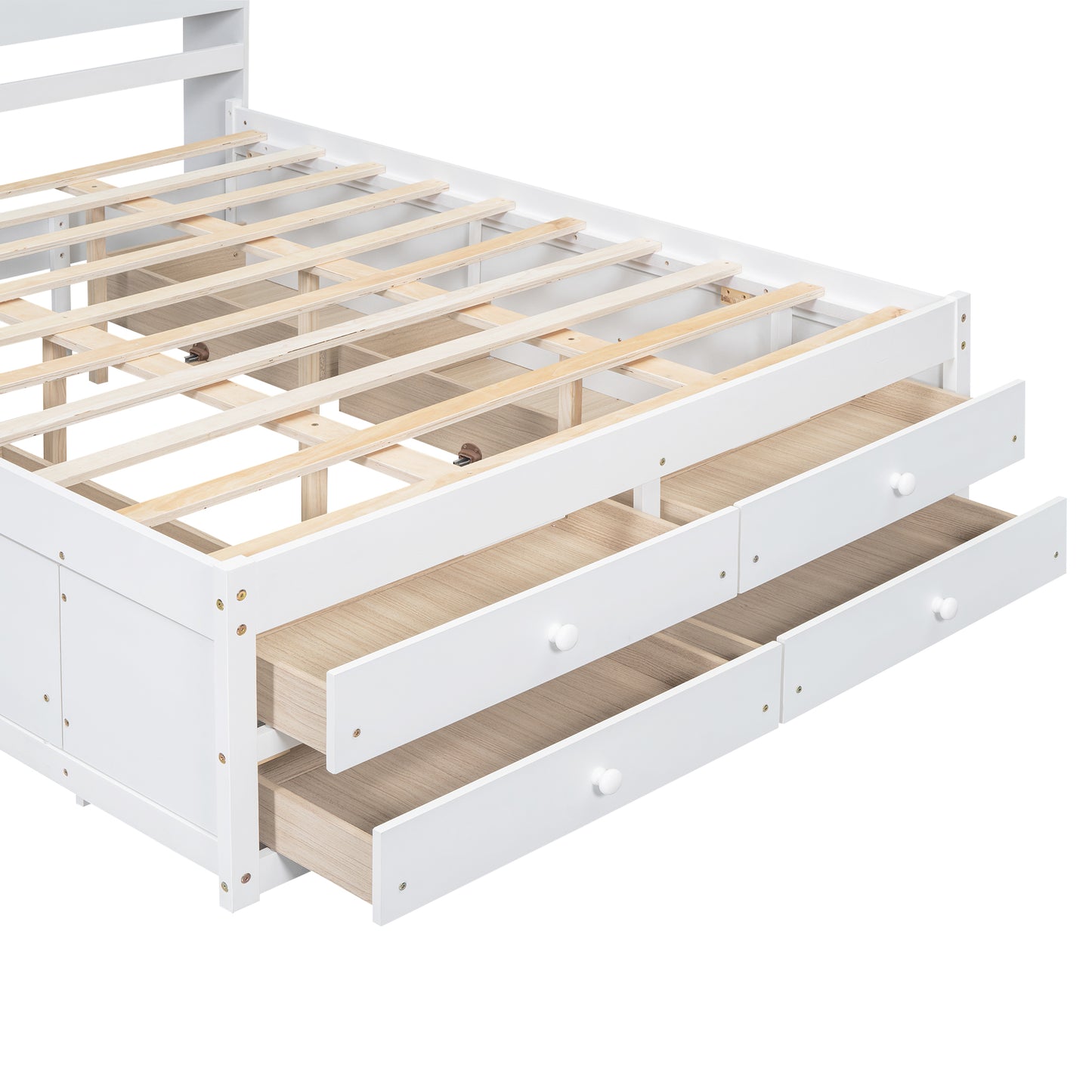 （缺货）King Size Platform Bed with Storage Headboard and 8 Drawers, White