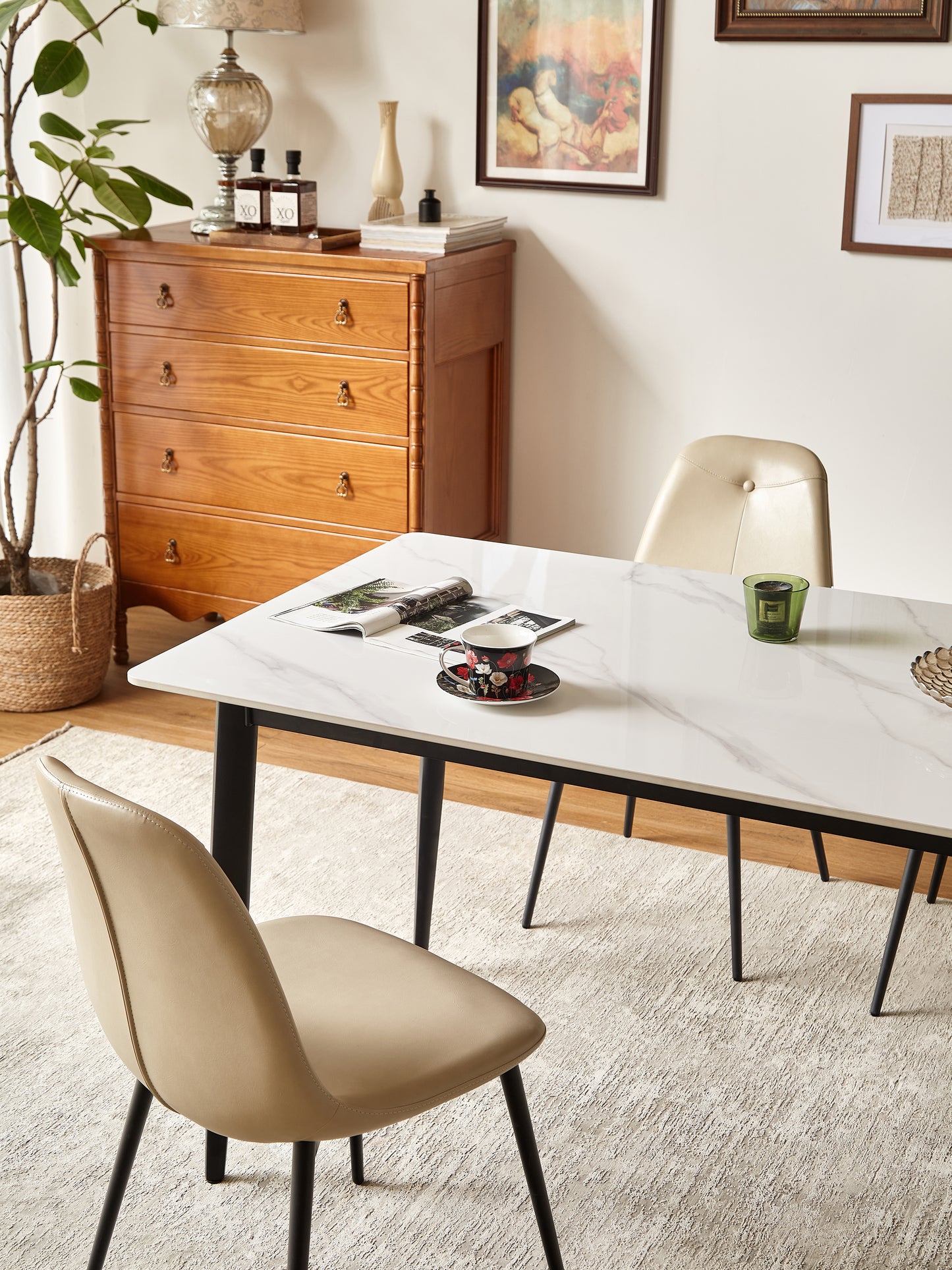 （缺货）Dining Table Table 55" Rectangular White Kitchen Table with Porcelain Table Top and Metal Legs,Dining Room Table for 4,Mid Century Dinner Table for Living Room and Office,Table Only