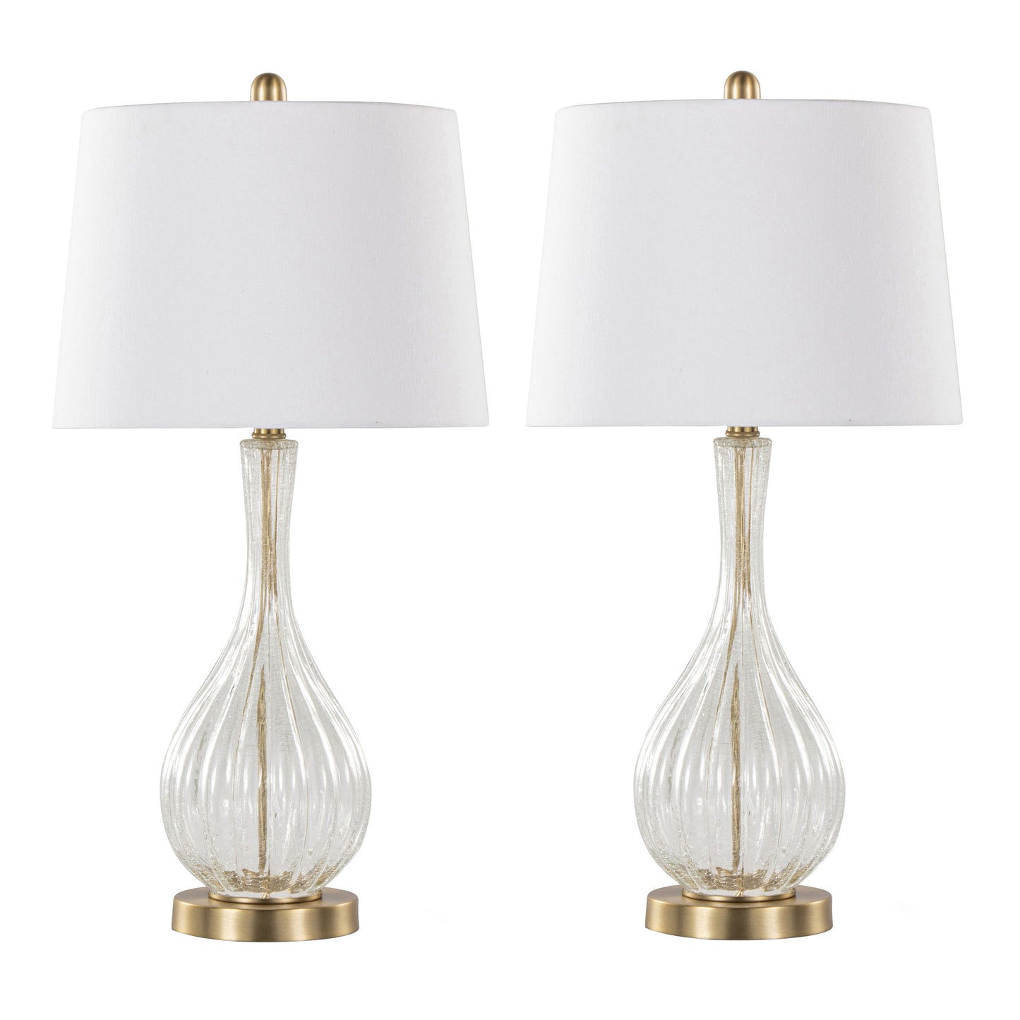 Jenny 27" Contemporary Glass Table Lamp in Clear Crackle Glass, Gold Metal and White Linen Shade from Grandview Gallery by LumiSource - Set of 2