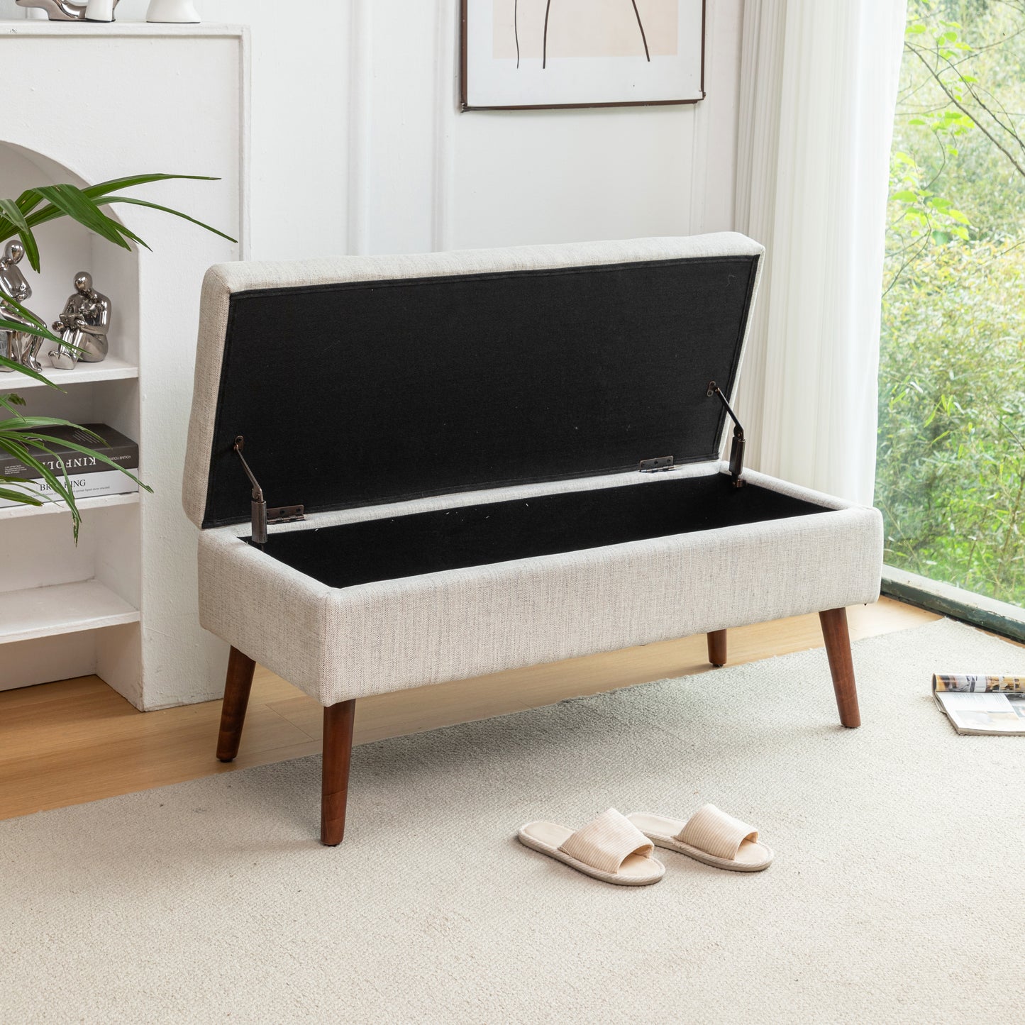 Storage Bench with Storage Bench for Bedroom End of Bed Bench Foot of Bed Bench Entryway Bench Storage Ottoman Bench 43.7" W x 18.1" D Off White Bench