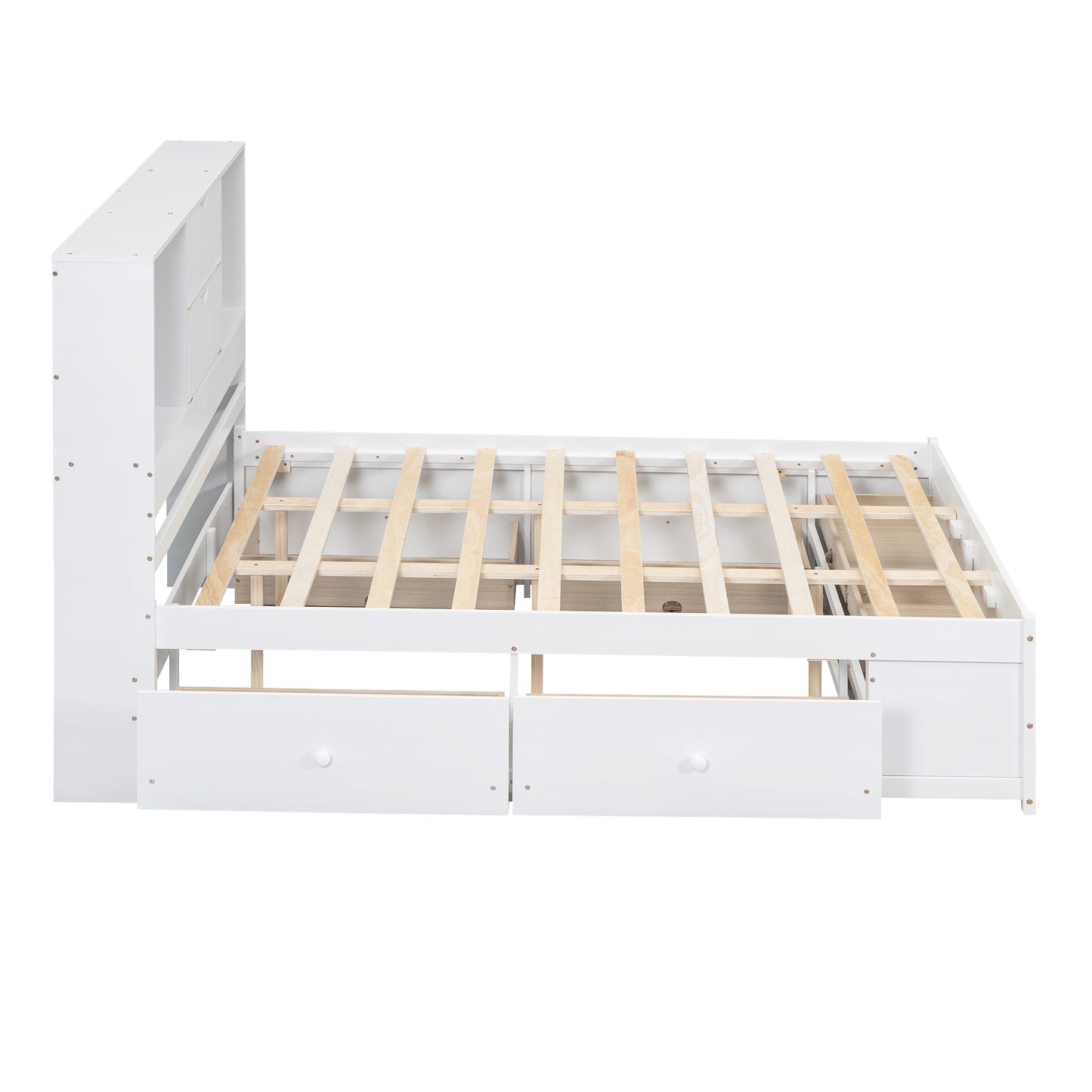 （缺货）King Size Platform Bed with Storage Headboard and 8 Drawers, White