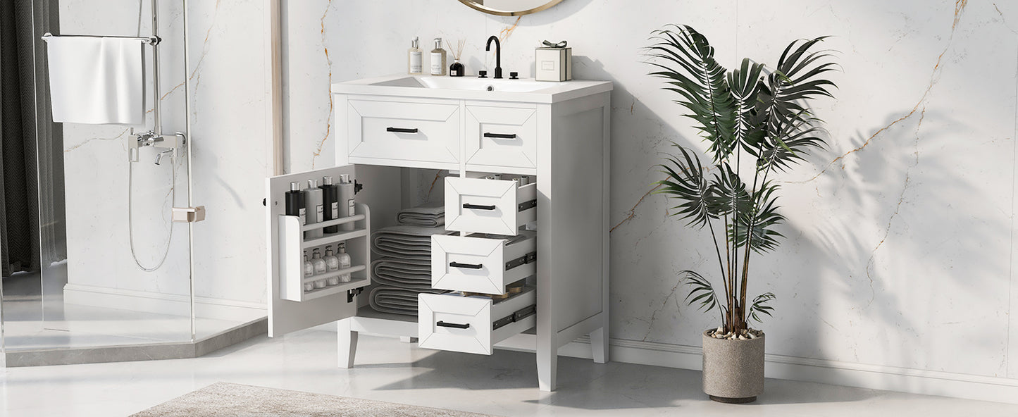 30" Bathroom Vanity with Sink Combo, White Bathroom Cabinet with Drawers, Solid Frame and MDF Board