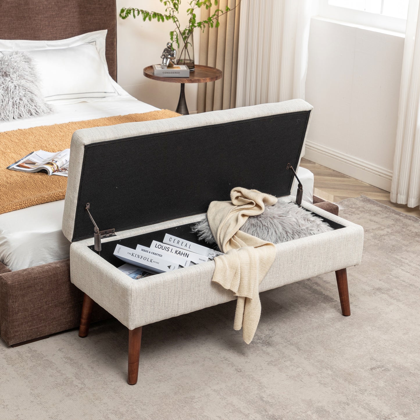 Storage Bench with Storage Bench for Bedroom End of Bed Bench Foot of Bed Bench Entryway Bench Storage Ottoman Bench 43.7" W x 18.1" D Off White Bench