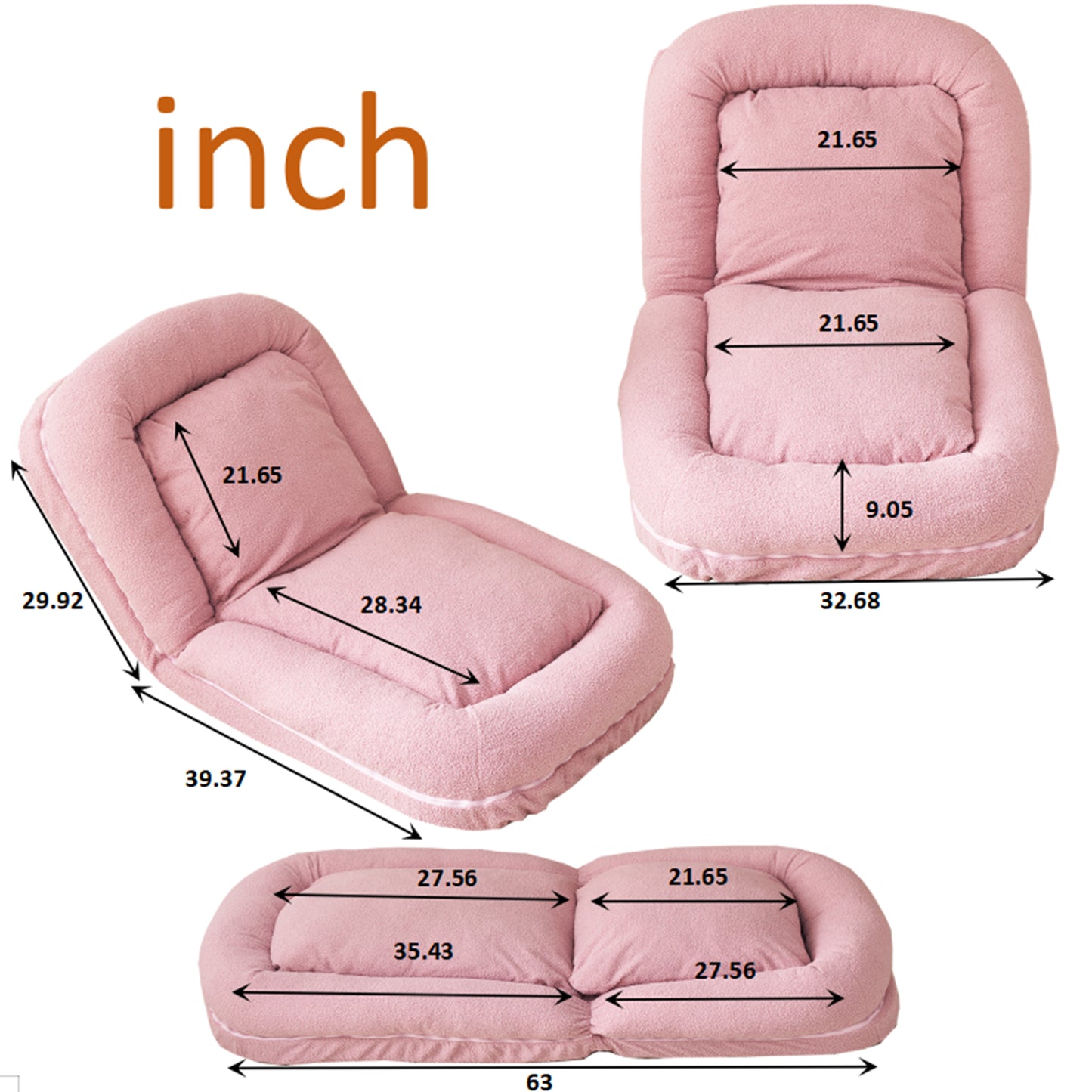 Triple Fold Down Sofa Bed,PINK