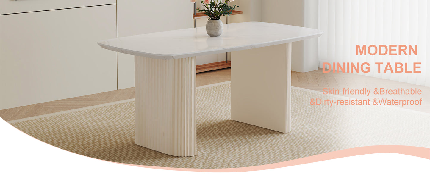 Cream style MDF white dining table.It is a furniture with a warm and soft appearance, suitable for creating a comfortable and friendly dining environment, suitable for kitchens, dining