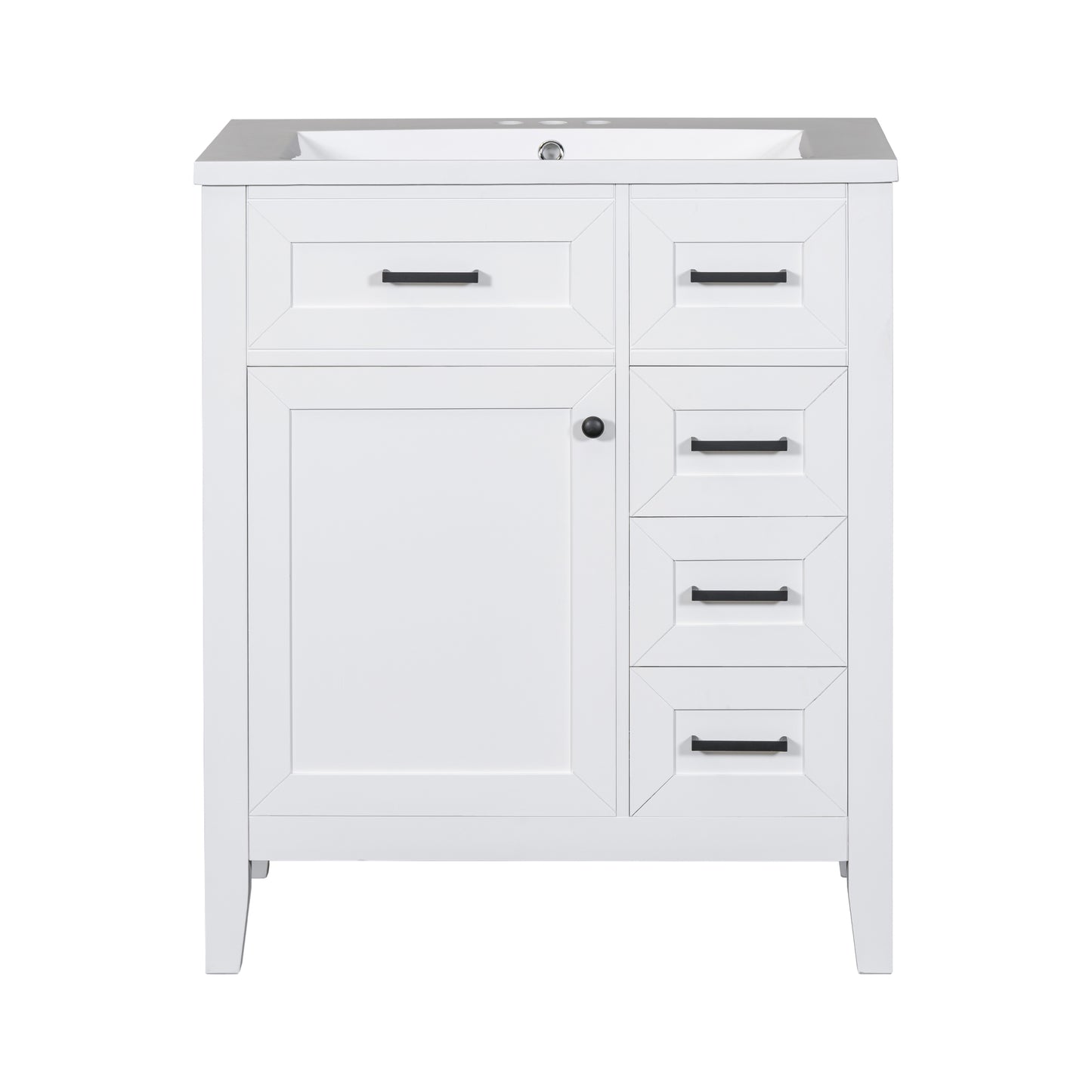 30" Bathroom Vanity with Sink Combo, White Bathroom Cabinet with Drawers, Solid Frame and MDF Board