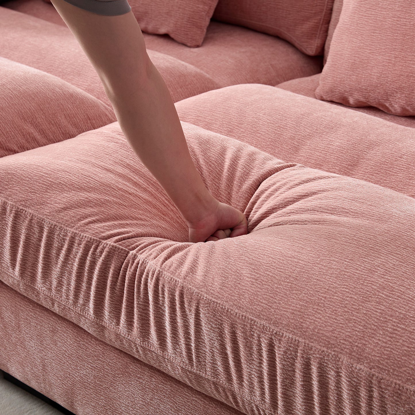 89.76 inch Double Sleeper Sofa Cloud Couch Soft Fluffy Fabric Upholstery with Square Armrests,Comfor Daybed with Over Wide Sofa Bed,Modern Beanbag for Living Room Apartment,Pink