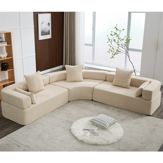 [VIDEO PROVIDED]Oversized Combination Sofa,Curved Sofa,Upholstered 4 Seater Couch for Living Room, Modern Modular 3 Piece Free Combination, Semicircular Modular Sofa , Boucle, Khaki