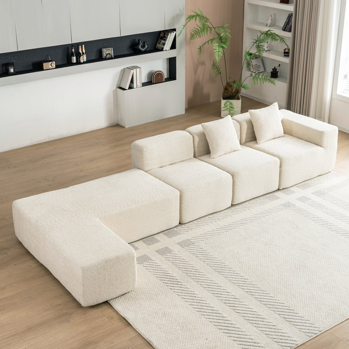 116.5" Sectional Sofa Full-compressed Sofa Couch Free-combined Sofa for Living Room, Beige