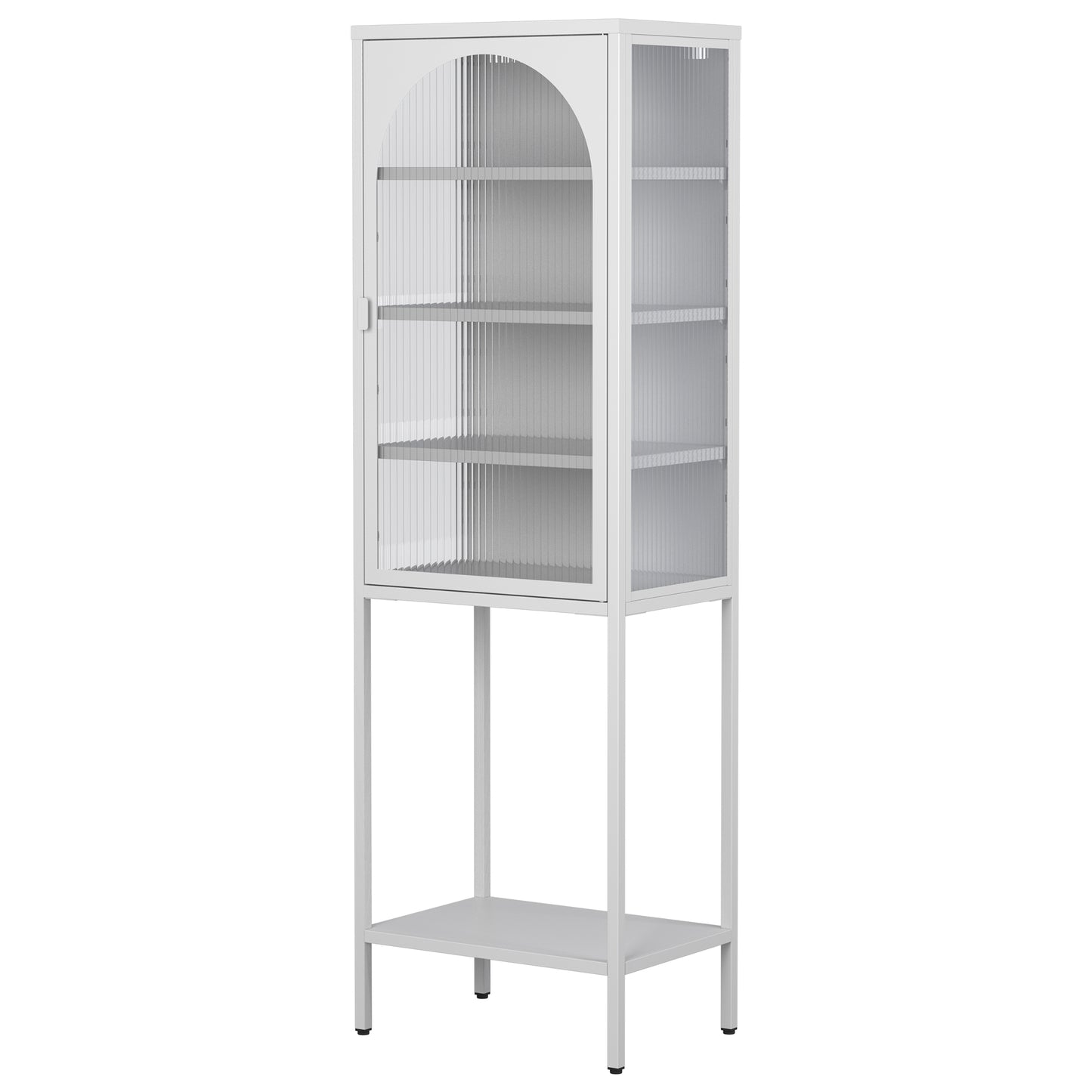 Metal Glass Door Display Storage Cabinet - 5-Tier Cube Bookshelf Storage Cabinet with 3 Adjustable Shelves For kitchen, dining room, living room, bathroom, home office,White