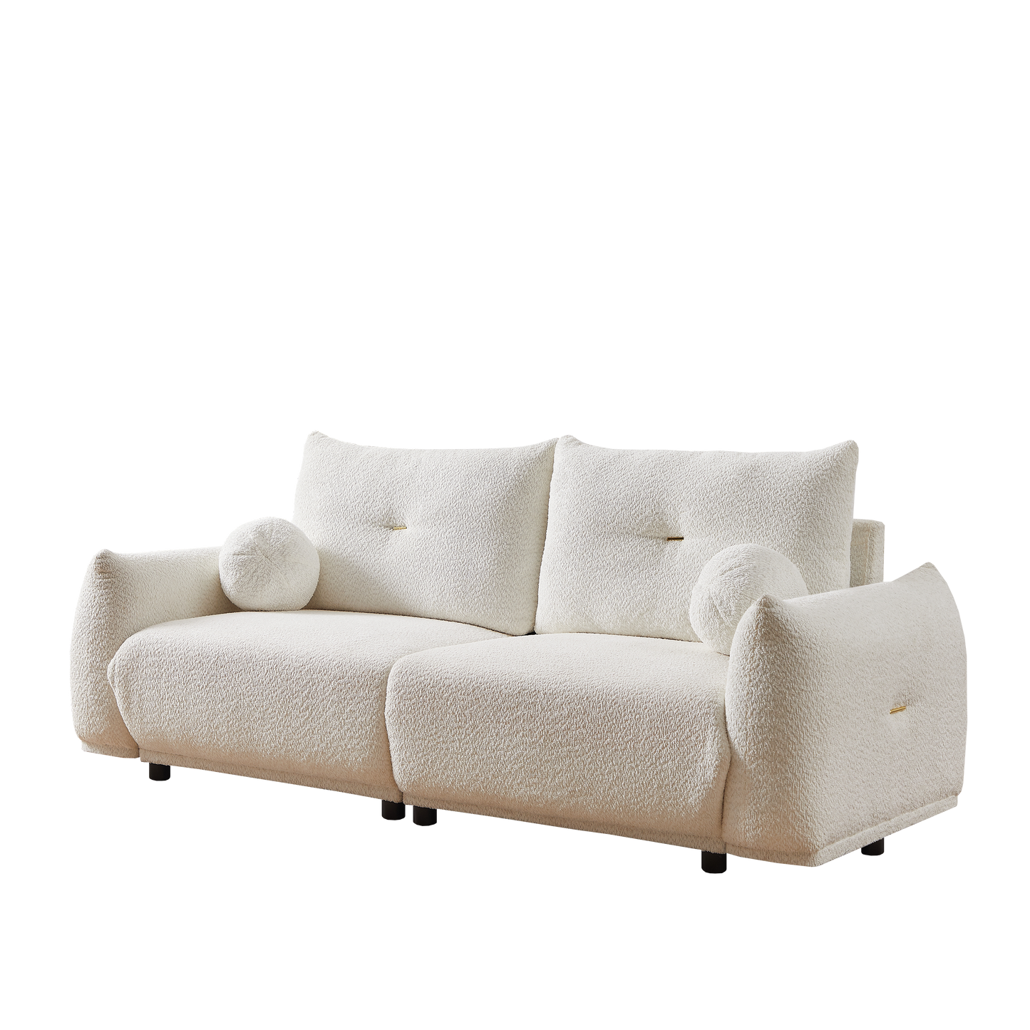 Lamb's wool 2-seater cushion sofa 90'' comfortable sofa for living room Bedroom and other casual spaces Lamb's wool sofa with 2 cushions and 2 ball pillows. (beige)